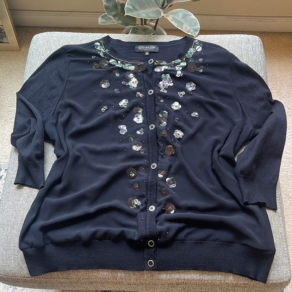 Vintage Floral Paillettes Sequin Cardigan, Size: 1X circa 2008 - Picture 7 of 17